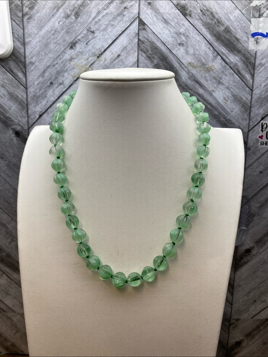 Aprilsplace Jewelry - Pumpkin Green Glass Bead Necklace 18 inch Aprilsplace hand knotted